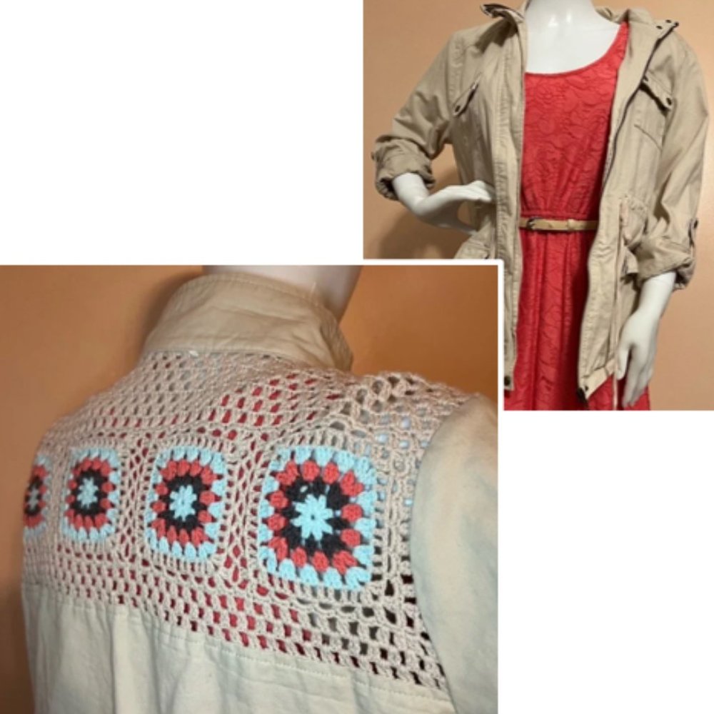 NWOT Cotton Jacket Native-Themed Crochet Back